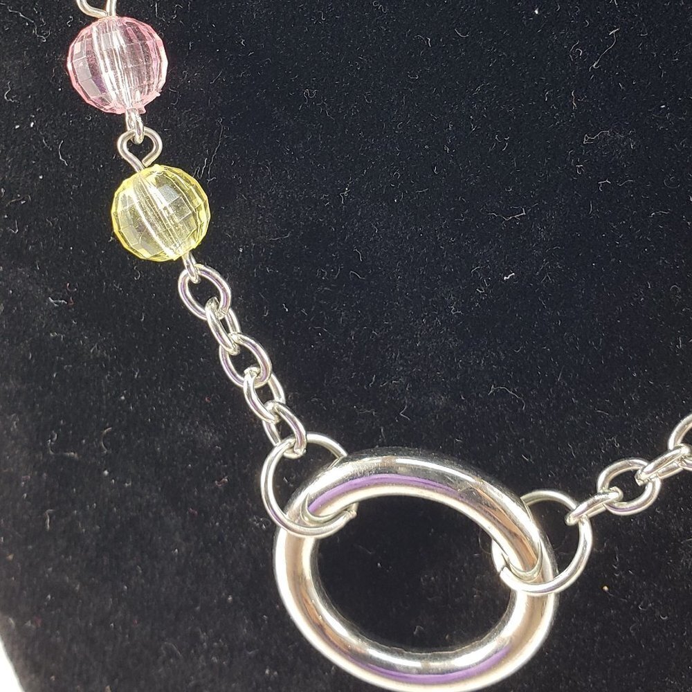 Multi Color Beads Silver Chain Hoop Necklac - 24-inch Fashion Jewelry - Picture 5 of 9